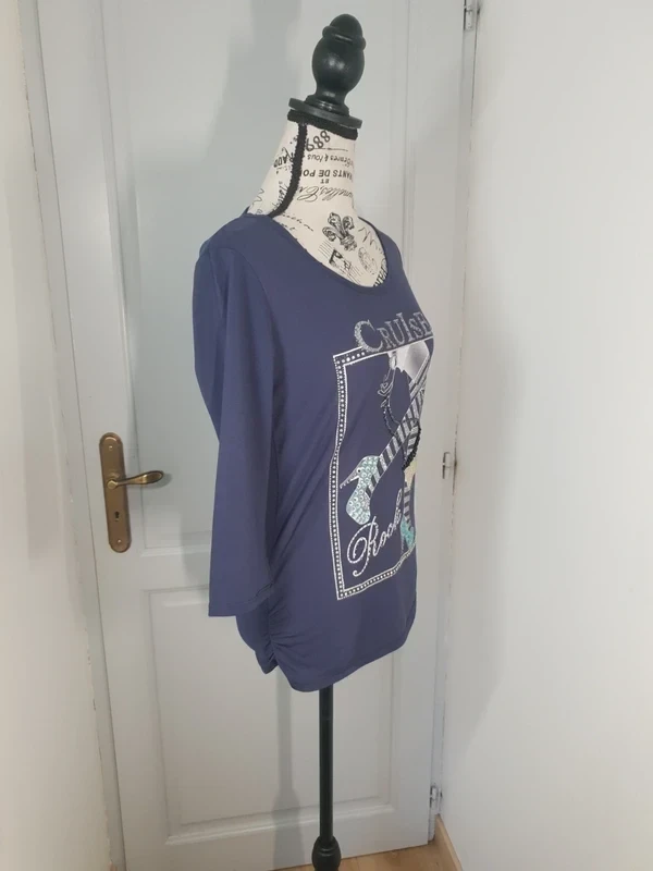 T-shirt bleu / violet avec motif strass Bréal – Taille 1 (36 / 38) – photo 4